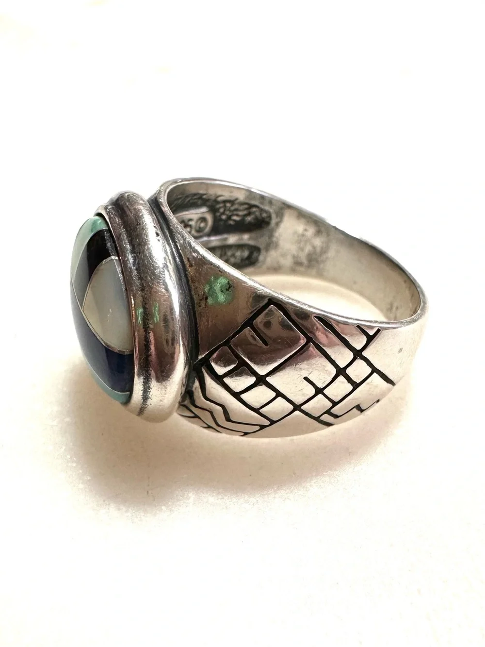 Carolyn Pollack Multi-Gemstone Geometric Inlay Southwest Sterling Silver Ring